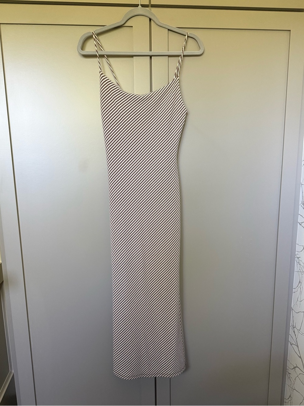 Brown and white striped 21 saints maxi dress